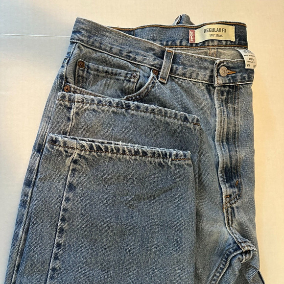 Levis 505 Straight Leg 36x32 Blue Jeans Mild Distress Denim 90s VINTAGE - Picture 2 of 13